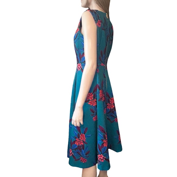 Calvin Klein Fit Flare Scuba Dress Colourful floral print Hip Pockets Full Skirt - Picture 6 of 15